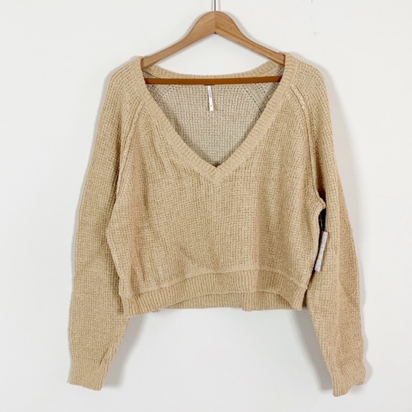 Free People V-Neck Cropped Sweater, New - Picture 2 of 5